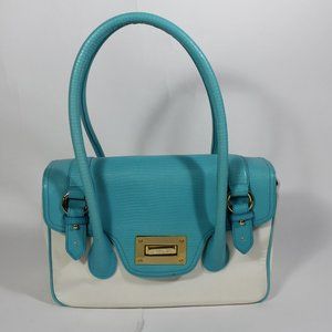 Lauren Turquoise Leather and White Fabric Bag